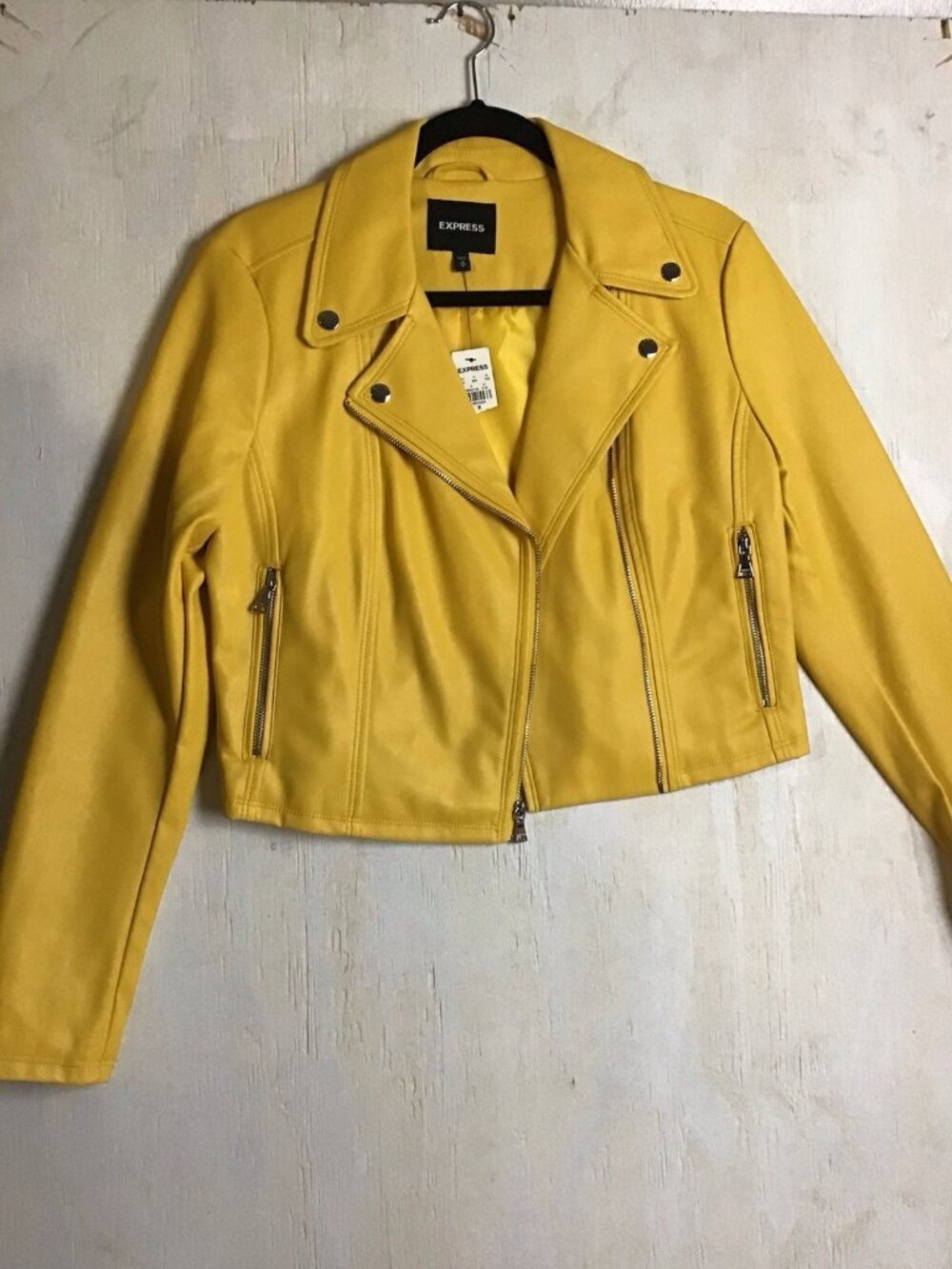 Express Faux Leather Blush Yellow Lined Biker Moto Size M  Jacket